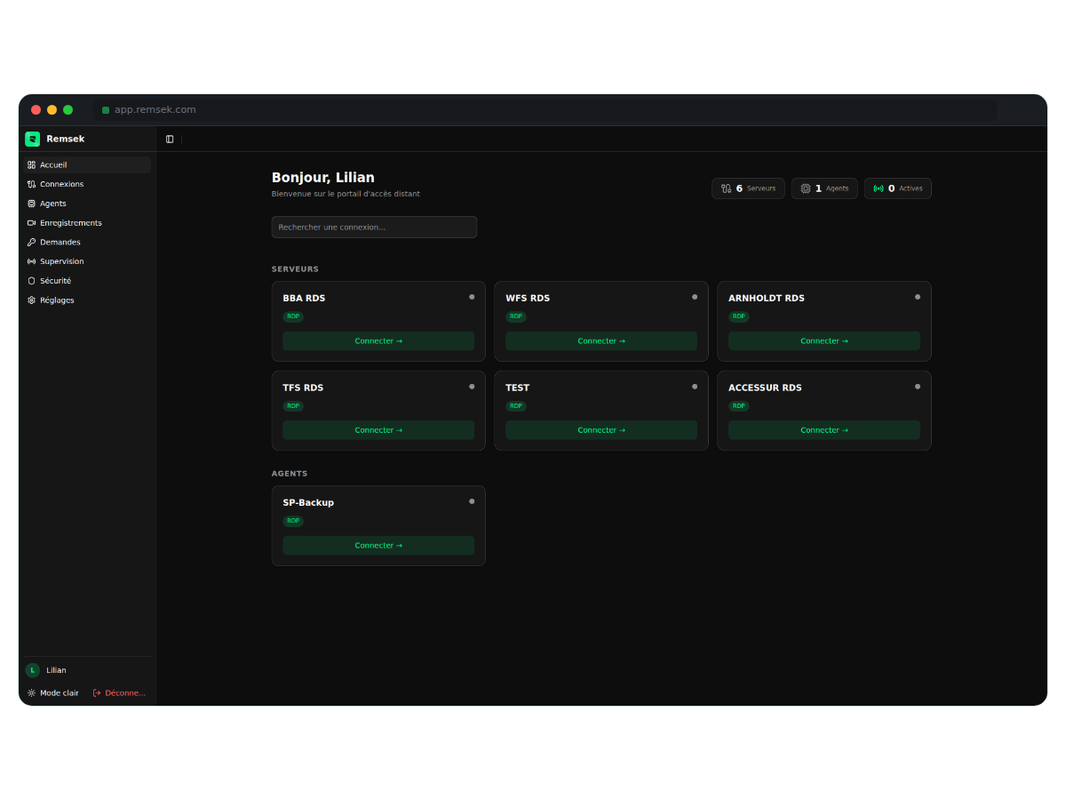Interface Remsek — tableau de bord